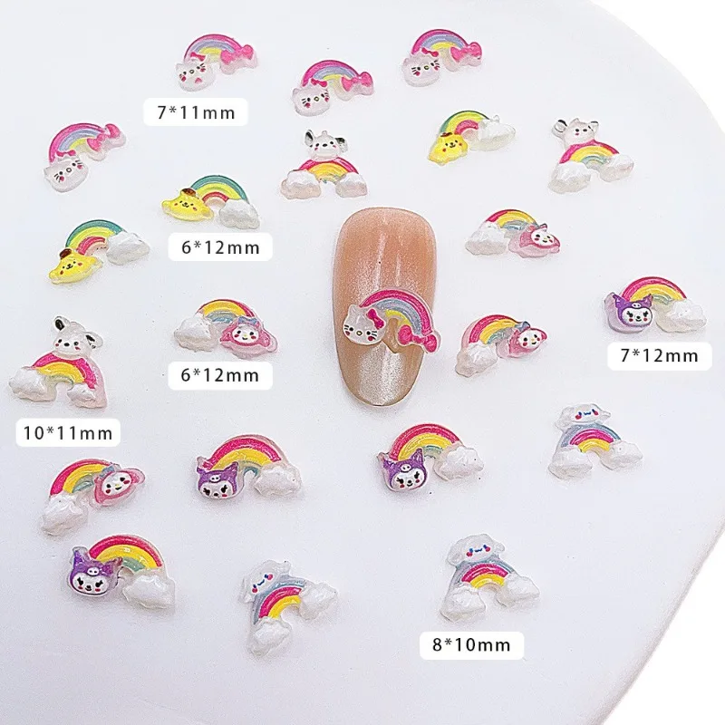 100 قطعة/الحزمة قوس قزح مرحبا كيتي مسمار السحر-الفن الراتنج الملونة مسمار الفن ، لطيف الصحافة على مسمار ديكور DIY بها بنفسك Kawaii عمليات تجميل الأظافر #5