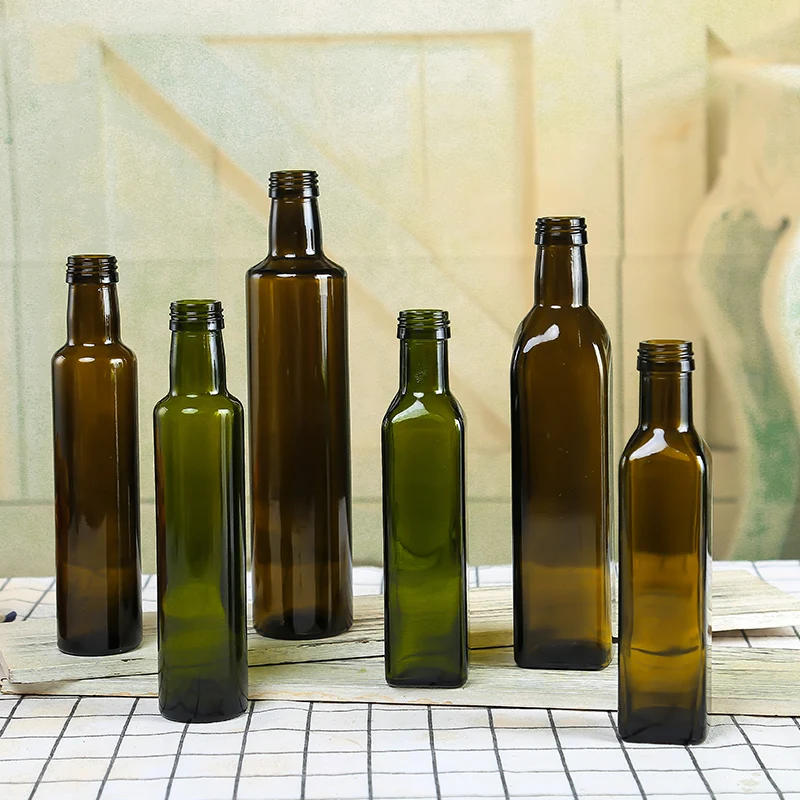 Quadratische Glasflasche für Olivenöl 500ml Transparent Rund Braun für Kochzwecke Aufbewahrung Essig Öl Sojasoße Flasche