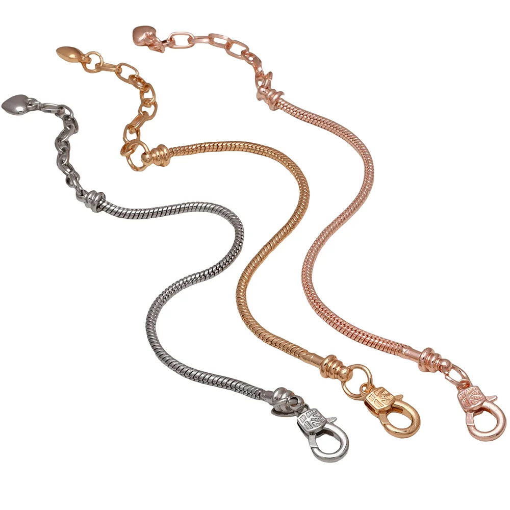 1Pcs Slider Charms Bracelet 2.8mm Metal Alloy Snake Chain Bracelet Fits Standard Size Charm Beads, 5-7 Inch