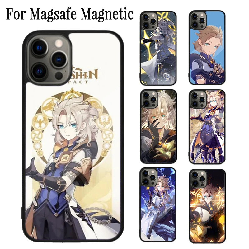 Smug Albedo Genshin Impact Magnetic Phone Case Coque For iPhone 16 15 14 Plus 13 12 Mini 11 Pro Max Magsafe Wireless Cover