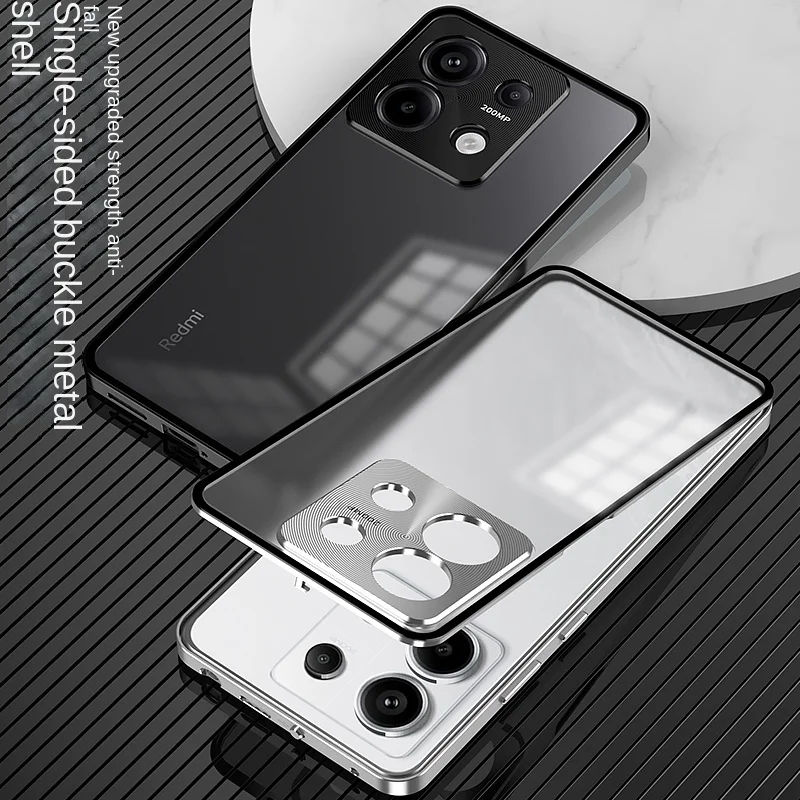 Shockproof Phone Case with Detachable Spring Buckle Premium Acrylic and Metal Border Back Cover for Xiaomi Redmi Note 13 Pro 5G