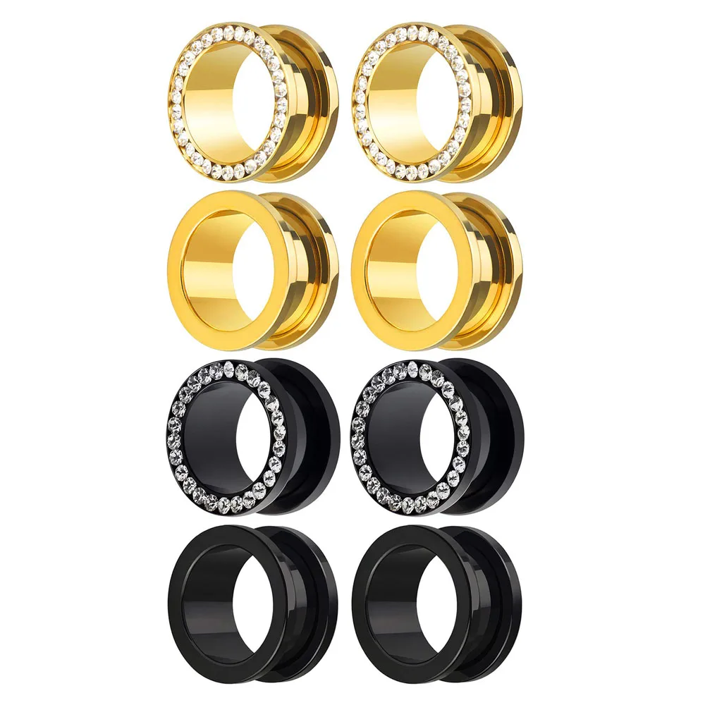 Double Flare Stainless Steel Tunnels Gauges Screwed Gem Rhinestones Tunnels Plugs Stretcher Jewelry 3-20mm