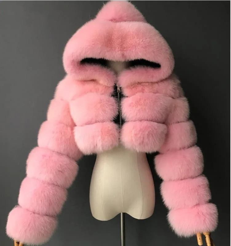 European American New Fashion Women's Solid Color Simple Basic Casual Elegant Spliced Long Sleeve Hooded Faux Fur Coats Female