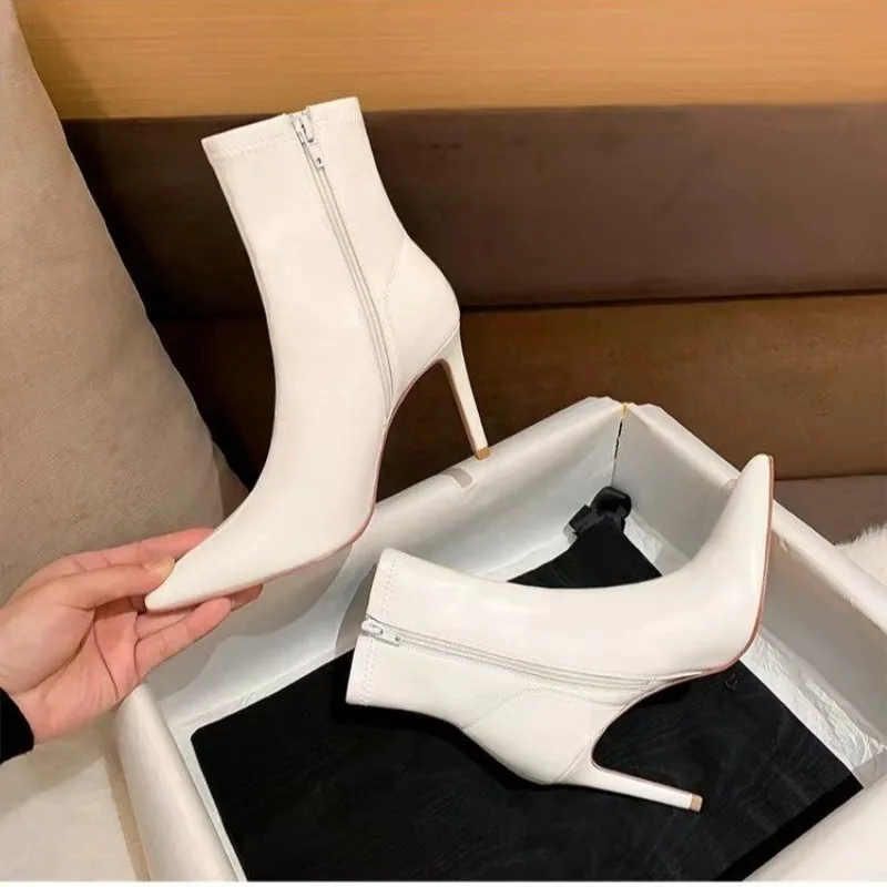 

Pointed Toe High Heel Small Booties Women's 2025 New Fall/Winter French Stiletto Mid-Tube Boots