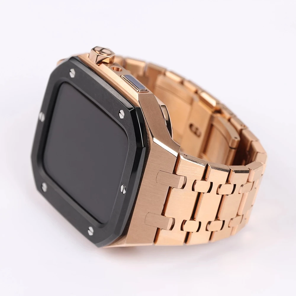 Luxury Stainless Steel Strap Case For Apple Watch 45mm 44mm 42mm For iWatch Series 8 7 6 5 4 Rubber Band Metal Modification Kit