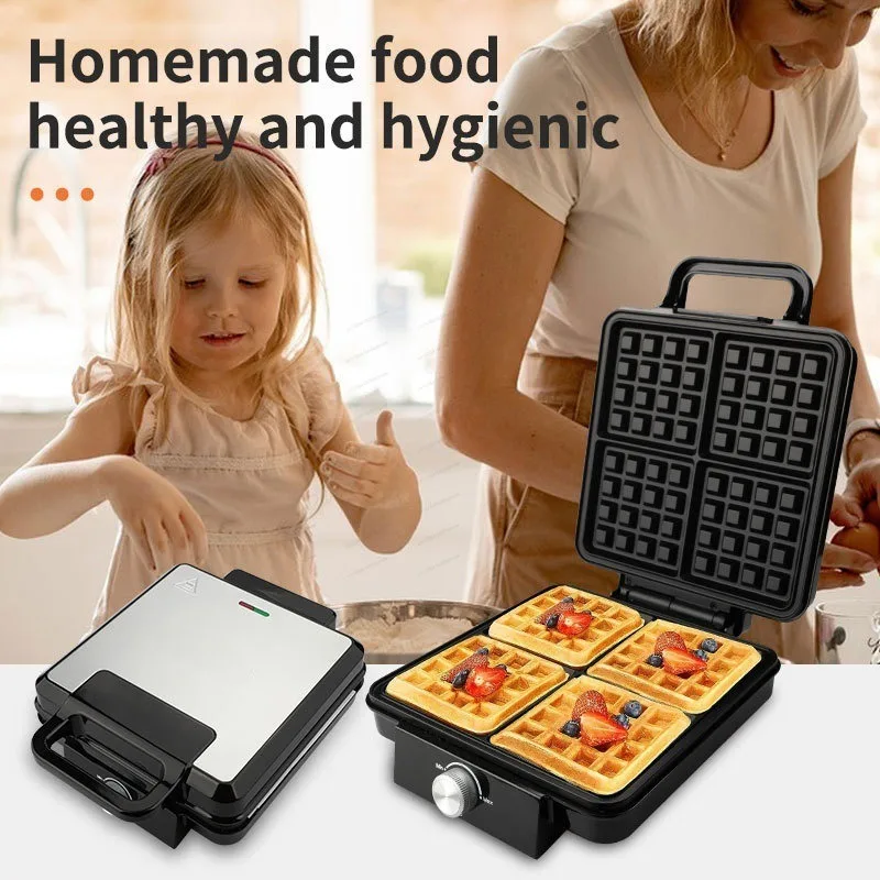 4 Slice Waffle Maker Multifunctional Breakfast Machine Sandwich Press Griddle for Home Kitchen Dormitory Cafe Breakfast Shop