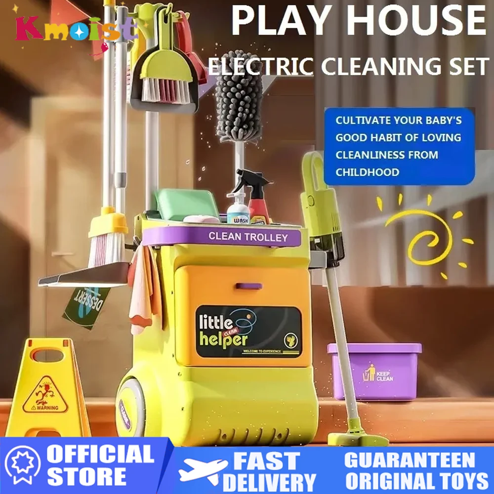 Pretend Play Cleaning Toy Kid Tools Housework Home Pretendable Kit Play Set Kids Cleaning Cart Housekeeping Toys Children Gifts