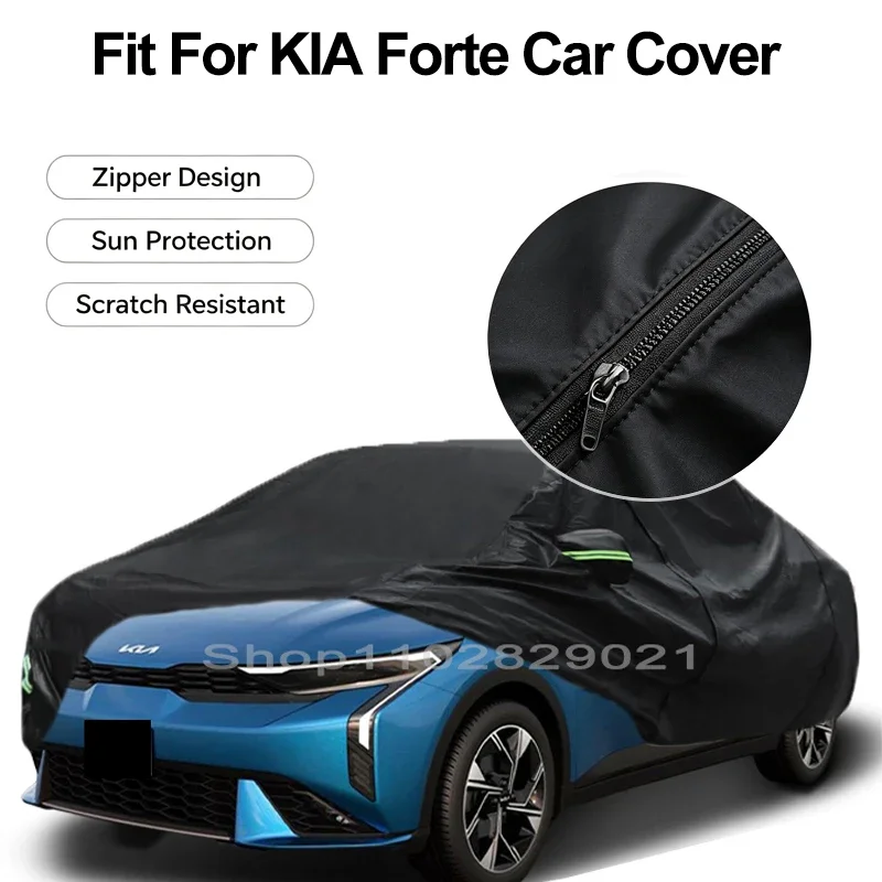 Zipper Door Waterproof Car Cover For KIA Forte Windproof Dustproof UV Protection All Weather Auto Protector