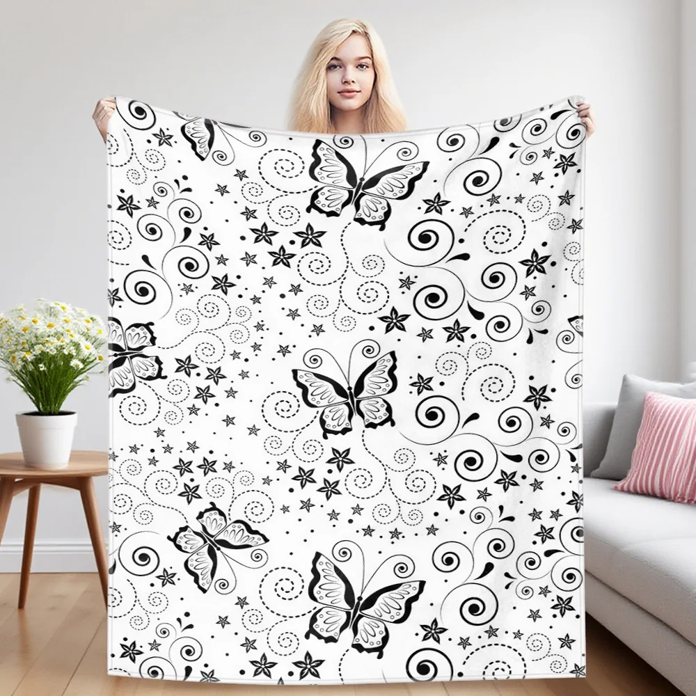 Butterfly Scroll Winter And Summer Dual-Use Comfortable Flannel Blanket, Soft And Sticky Sofa Cover Blanket, Exquisite Gift