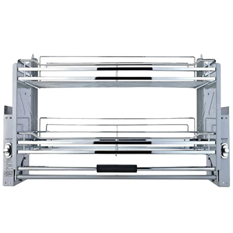 

Kitchen cabinet 304 stainless steel double-layer buffer hanging cabinet lift storage basket