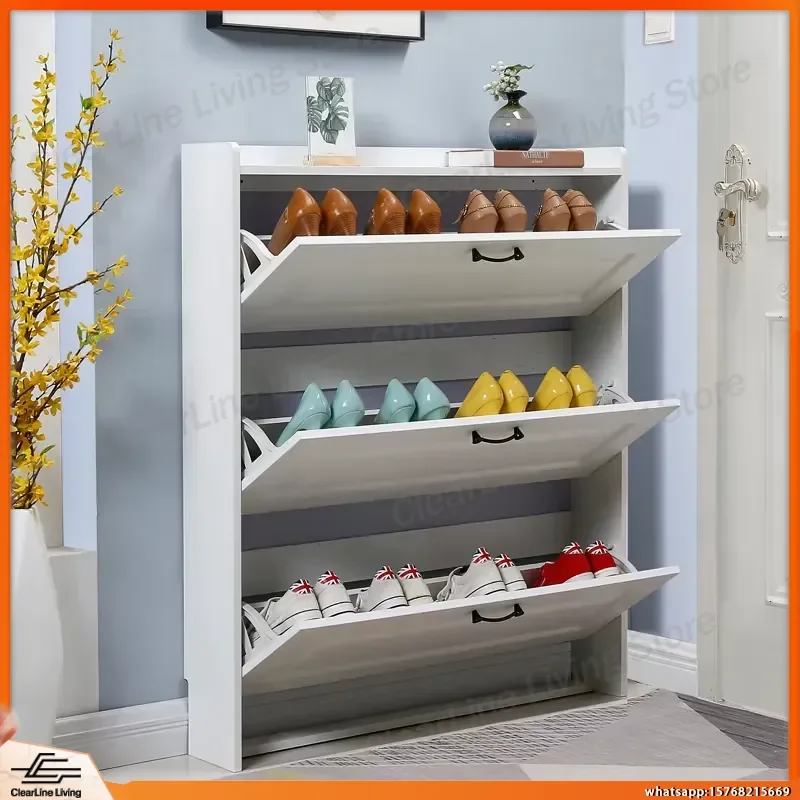 Thin Flip Foot Shoe Cabinet Modern Entryway Organizer Space Saving Slant Door Storage Real Wood Look Easy Assembly Shoe Rack