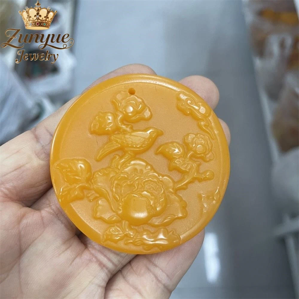 

Hetian Topaz Peony Magpie Bird Round Jade Pendant Luxury Quality Jewelry Fashion Jewelry Best Selling Exquisite Elegant Charms
