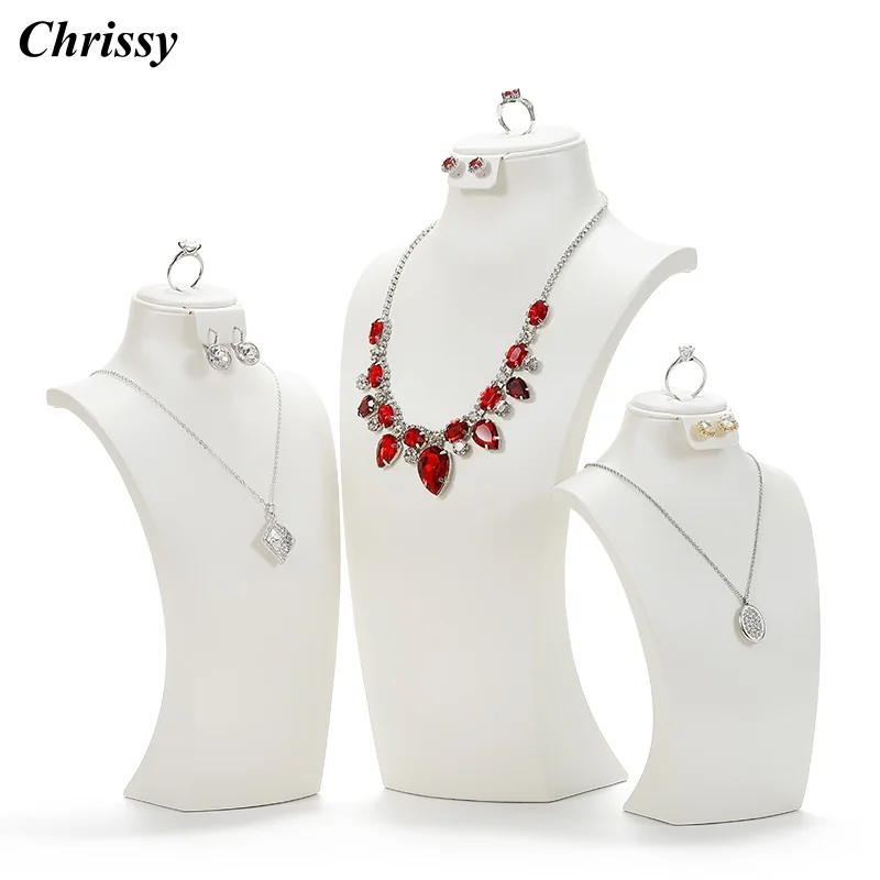 

Mannequin Neck Jewelry Display Stand, PU Leather Necklace Holder for Ring Earring, Premium Showcase Set for Shop Window