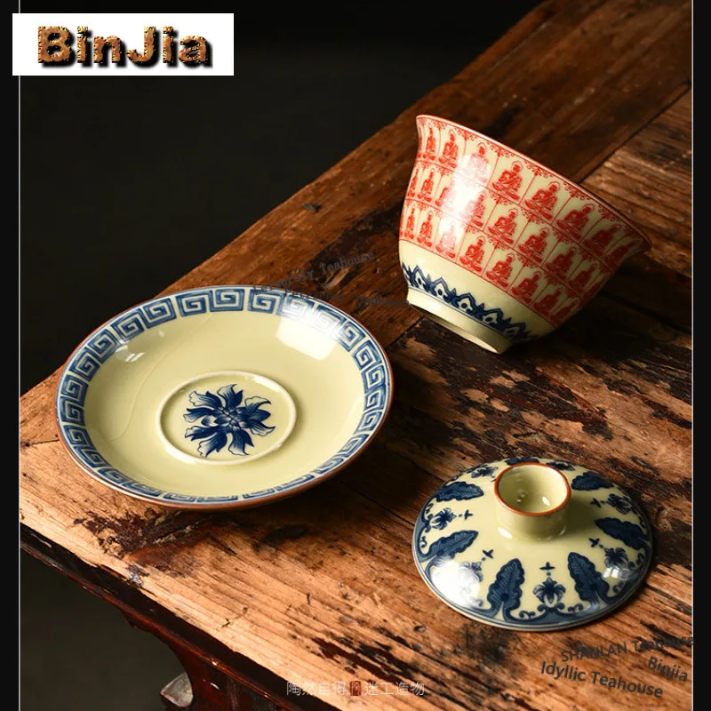 Creative Buddha Old Pottery Clay Gaiwan Antique Tea Tureen Tea Bowl with Lid Kit Tea Brewing Cover Bowl Tea Ceremony Decoration