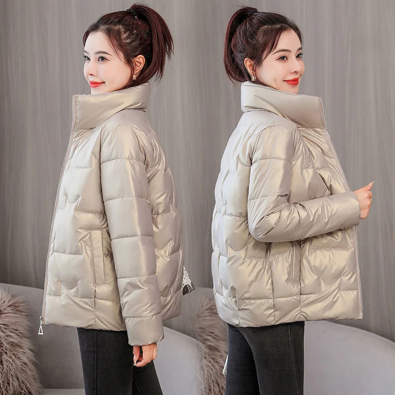 Winter Women Jacket 2022 New Fashion Glossy Cotton Padded Jacket Female Parkas Loose Short Thick Warm Casual Ladies Outwear