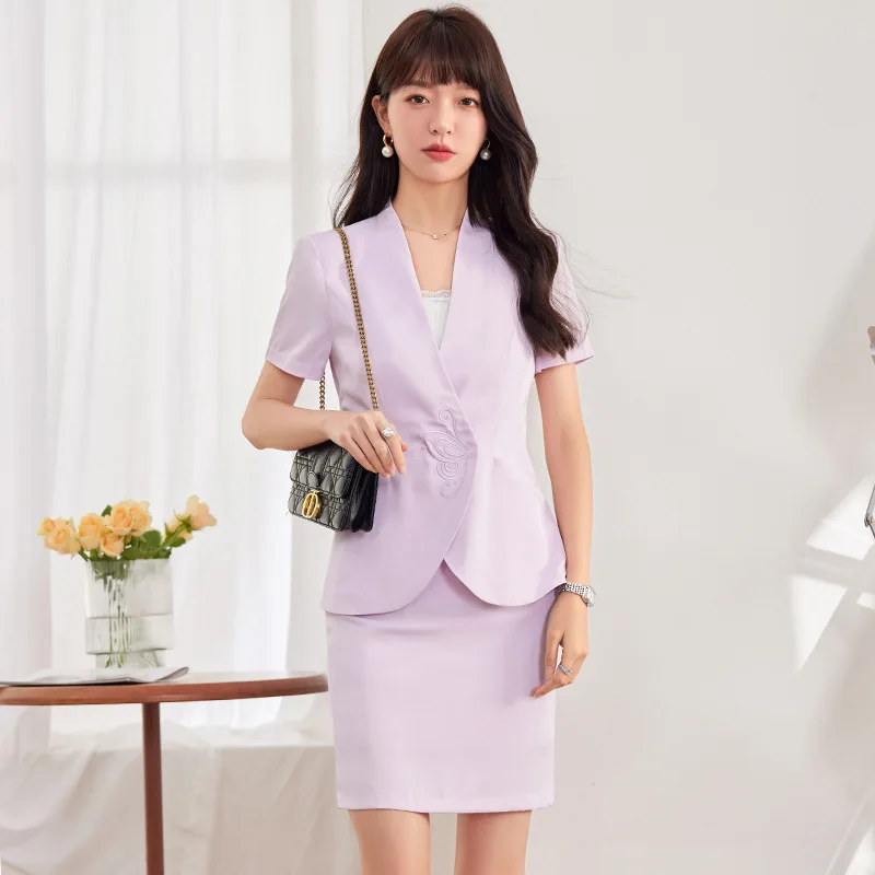 Business Suit Women's Summer Short Sleeve Thin 2023 Slimming Temperament Front Desk Beauty Salon Jewelry Shop Workwear