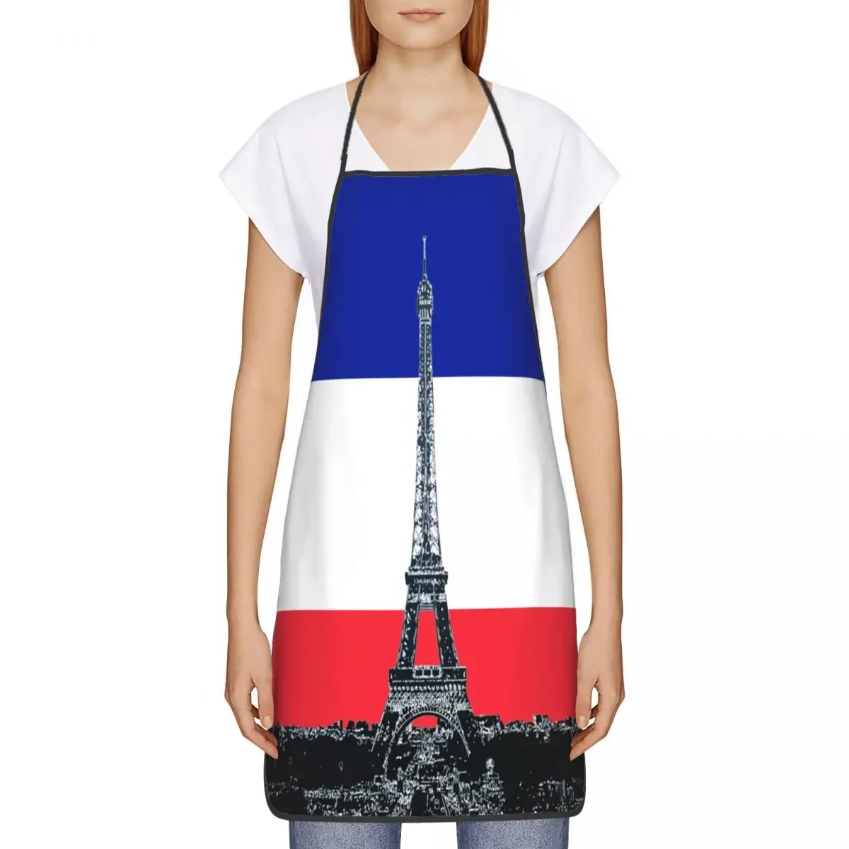 Custom Bib France Flag With Eiffel Tower Aprons Men Women Unisex Chef Cooking Kitchen Romantic Paris Tablier Cuisine Painting