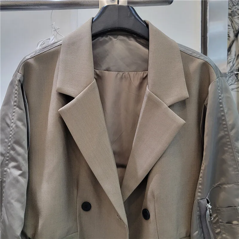 HKSH 秋の新女性トレンディなショートコートダブルブレストスプライシングコントラストカラーヴィンテージエレガントなファッションハイストリートブレザー HK9637