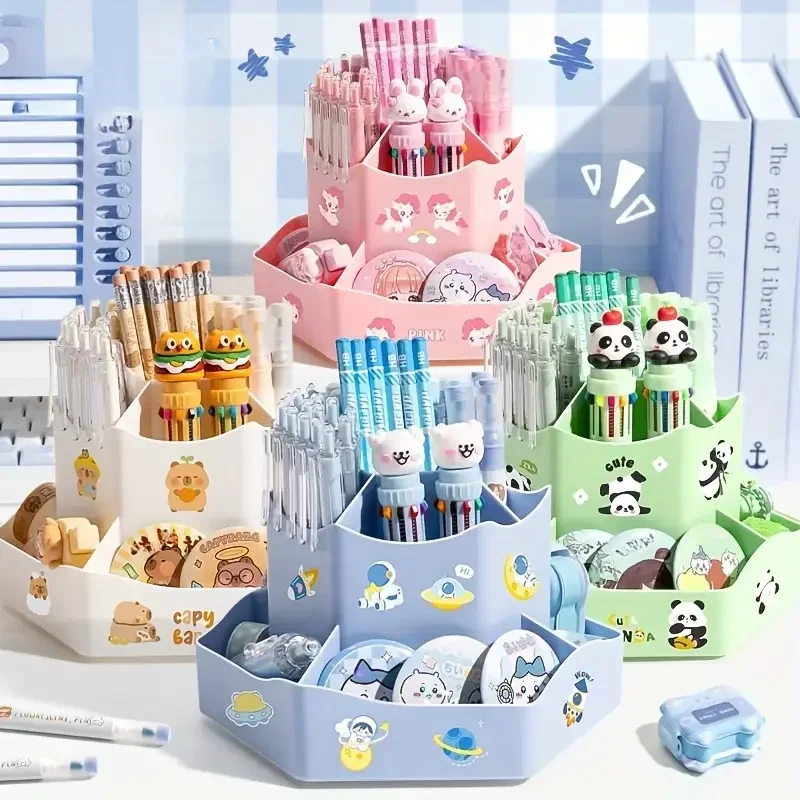 360 Degree Rotation Desk Pencil Holder Large Capacity Double-layer Organizer Accessories Pen Office Storage School Supplies