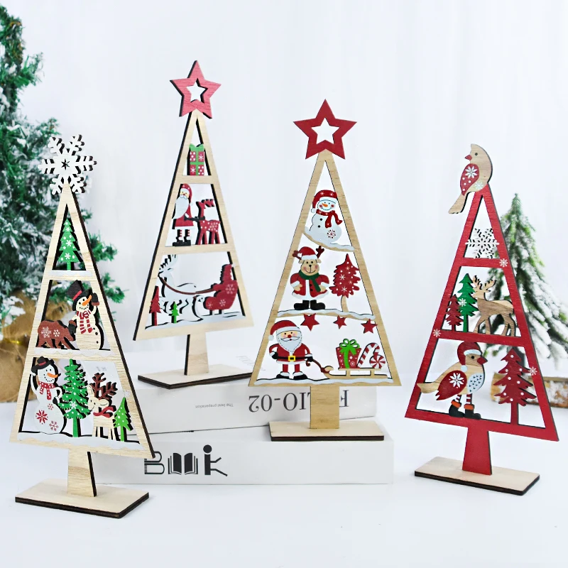 

Christmas Tree Wooden Tabletop Sign Xmas Tree Snowman Santa Claus Table Ornament Christmas Office Decor DIY Crafts For Home Gift