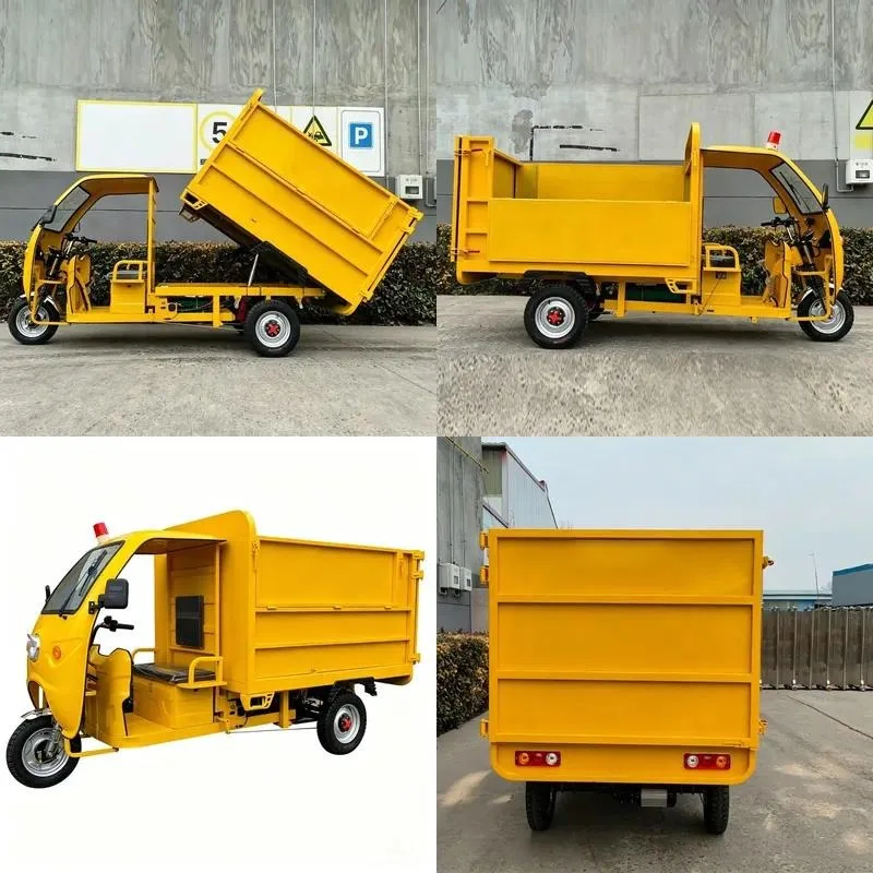 Heavy-duty three-wheeled electric freight tricycle hydraulic dump truck for waste and material transportation