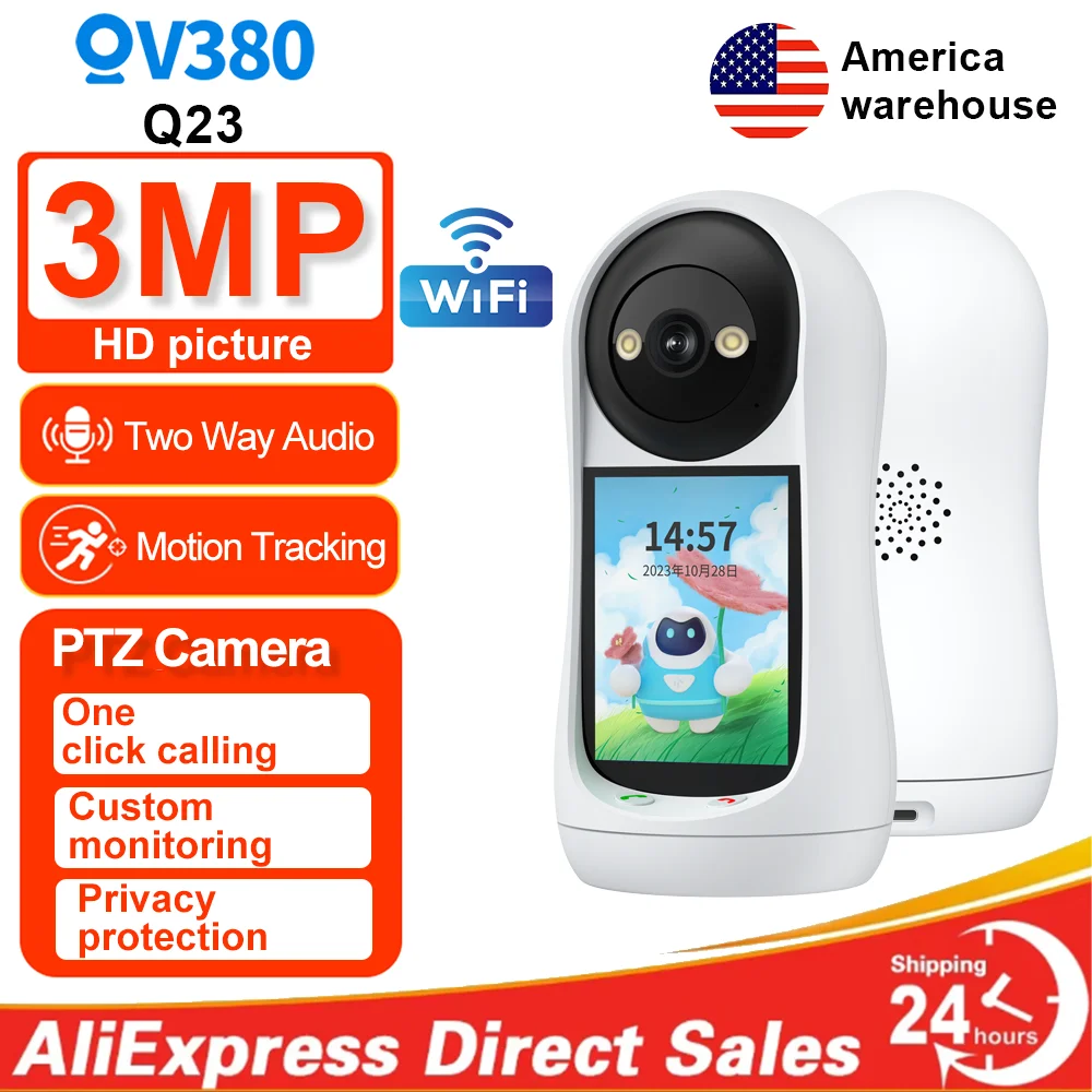 

V380 3MP 2K PTZ Wi-Fi камера Крытая радионяня Обнаружение плача Камера наблюдения за видеовызовом в один клик Защита дома