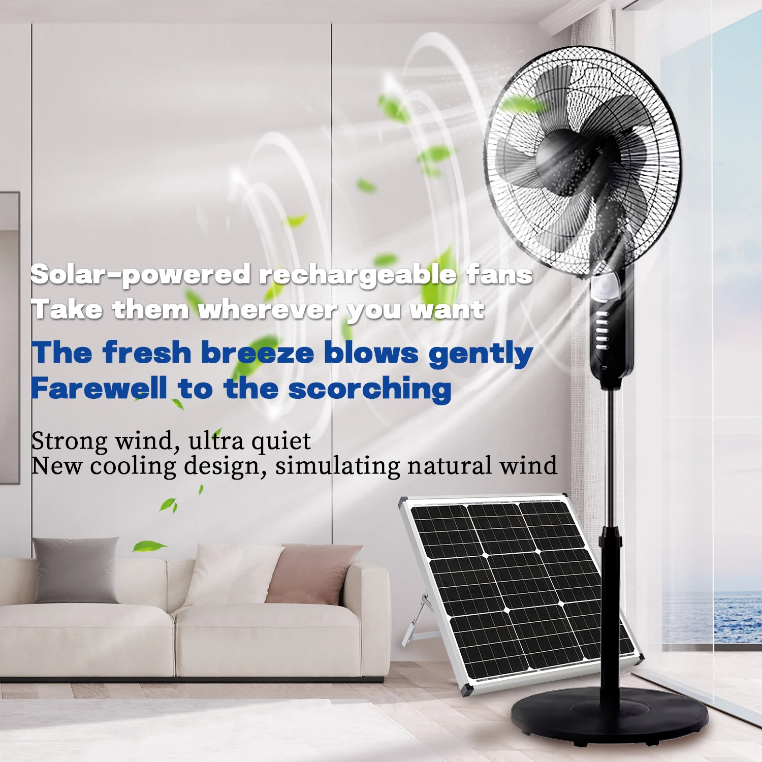 16 inch DC AC Pedestal Fan Home Solar Rechargeable Stand Fan for Office Bedroom Market Household