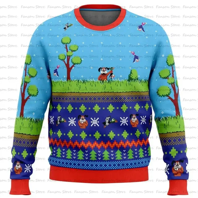 Duck Hunt brutto vestito di Natale gioco cartone animato animato Donna Uomo pullover top 2025 nuova moda coppia felpa con cappuccio