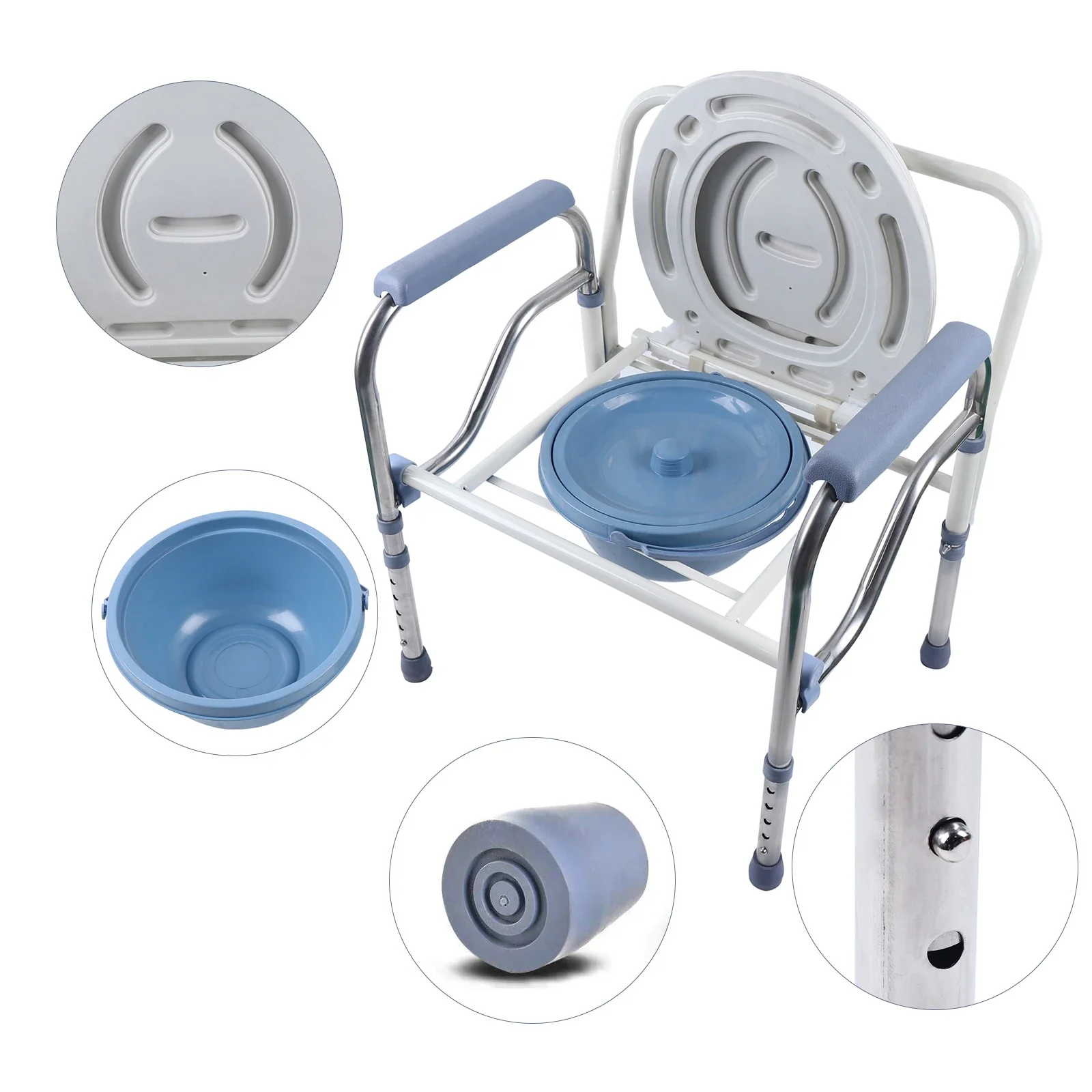 Leichter, faltbarer Toilettenstuhl, perforierte Stühle, Sicherheits-Toilettenstuhl mit verstellbarer Höhe für ältere Menschen – Detail 24