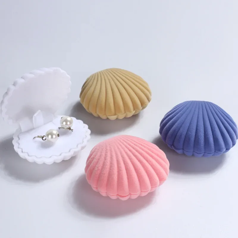 Sea Shell Shape Luxury Colorful Velvet Ring Box Earring Jewelry Case Makeup Holder Organizer