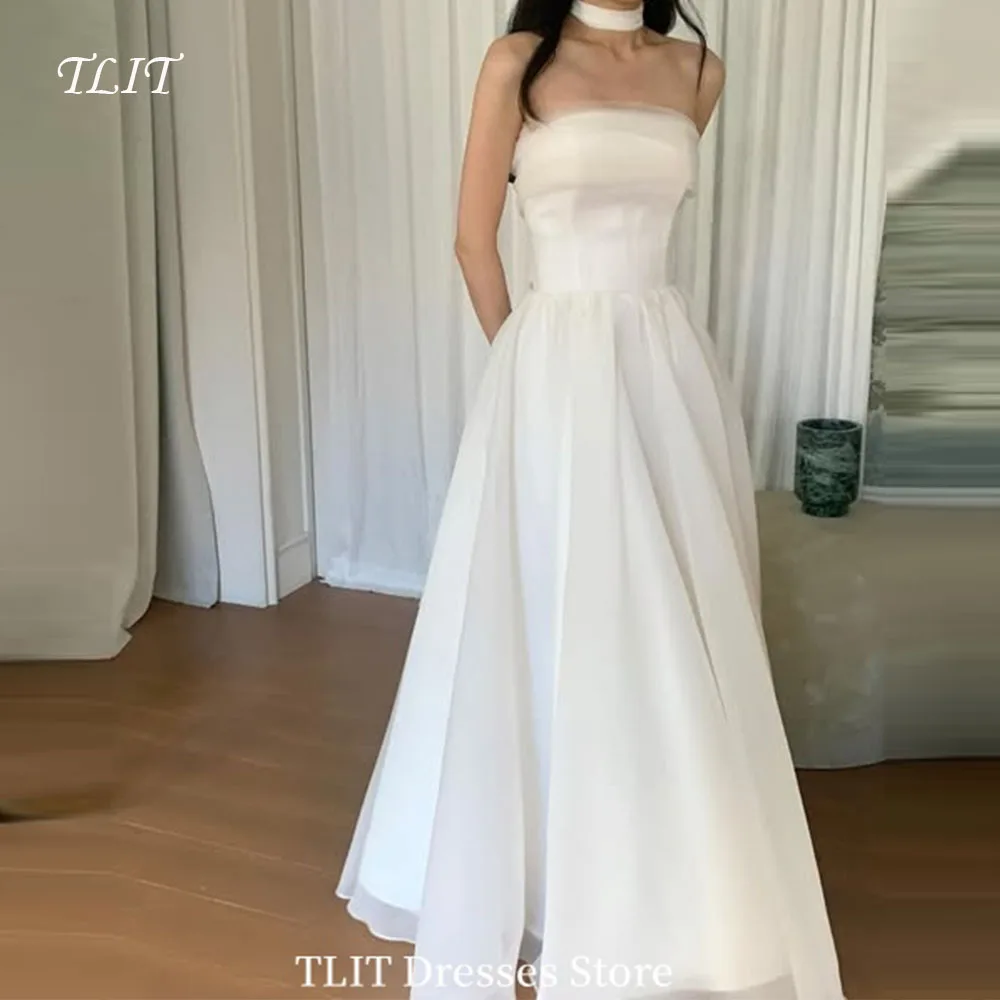 

TLIT Simple A-line Fairy Evening Dresses Strapless Photo Shoot Dresses Customized Korea Off Shoulder Wedding Reception Dresses