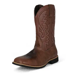 Men's Leather Retro Embroidered Boots Wide Head Middle Tube Thick Soled Boots Cowboy Boots Size 38-48 Men Casual Boots Comfortab