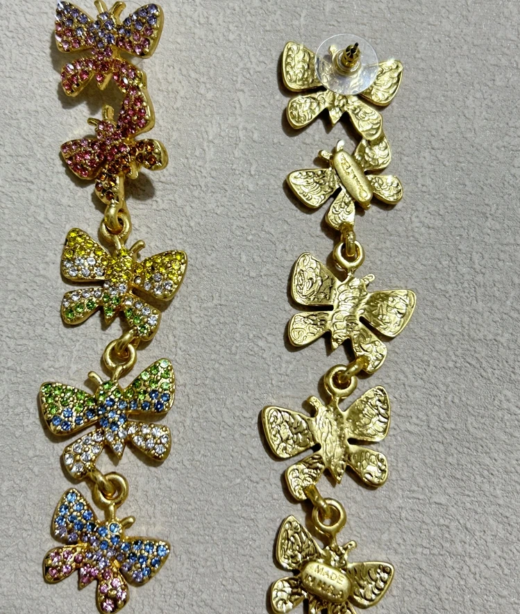 European And American Oscar Colored Crystal Butterfly Earrings Multi-Color Optional Long Earrings