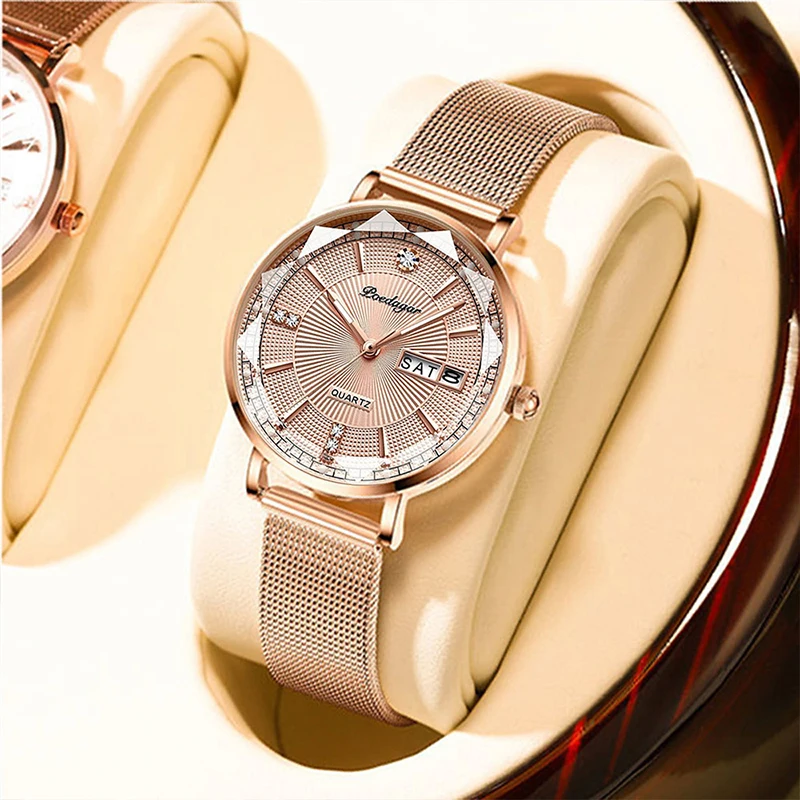 Women Watch Luxury Fashion Diamond Gold Dial Quartz Watches Stainless Steel Waterproof Ladies Wristwatch Elegant Clock