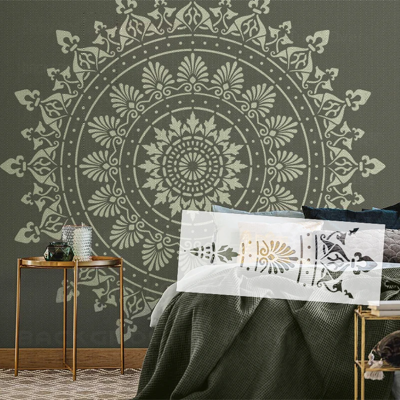150cm - 230cm Szablon ścienny do dekoracji gipsowych Szablon do malowania mebli Gigantyczna mandala Ogromny okrągły kwiat Tradycyjny S331