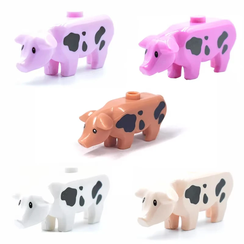 MOC Tier-Szenen-Bausteine Katzen Hunde Schafe Schweine Hühner Adler Papageien Delfin Zoo Zubehör DIY Spielzeug Bausteine T14