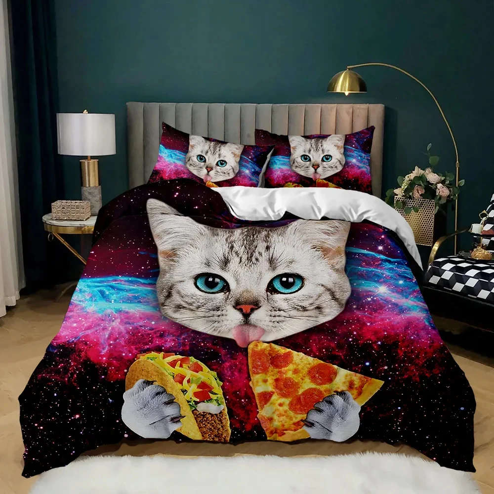 Cats Duvet Cover Set Twin for Girl Boys Cute Cat Pattern Bedding Set 3D Cat Comforter Cover Animal 2/3pcs Polyester Quilt Cover