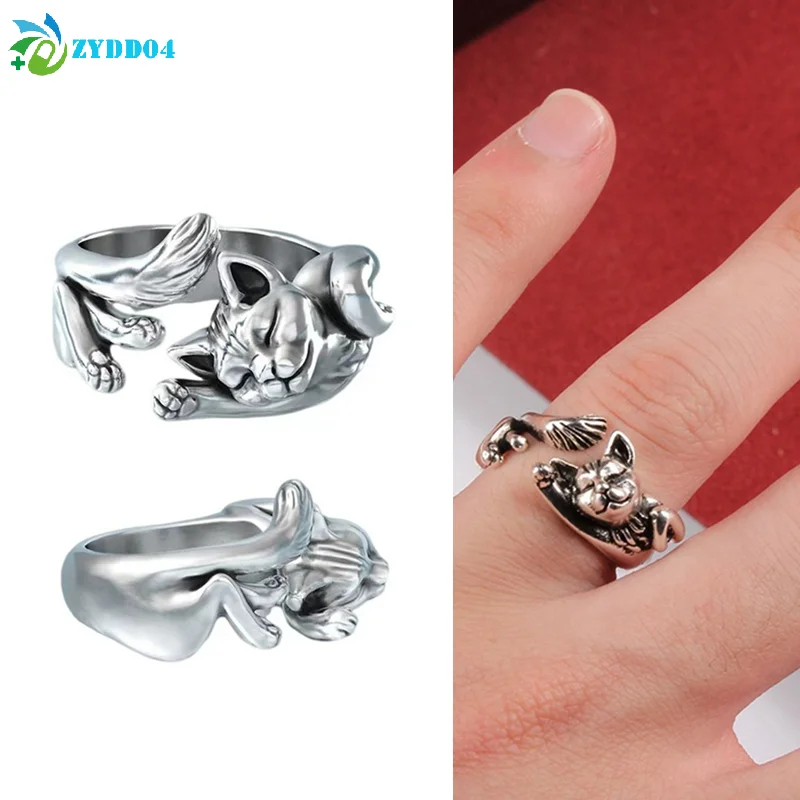 

●1PCS Silver Color Vintage Cute Cat Rings Women Jewelry Trendy Adjustable Ring Gift Party Accessories