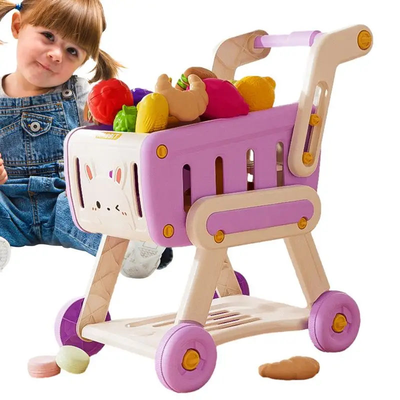 

Toy Shopping Cart For Children Kids For Food Fruit Vegetables Mini Simulated Fruit Snack Supermarket Shopping Trolley Cart toys