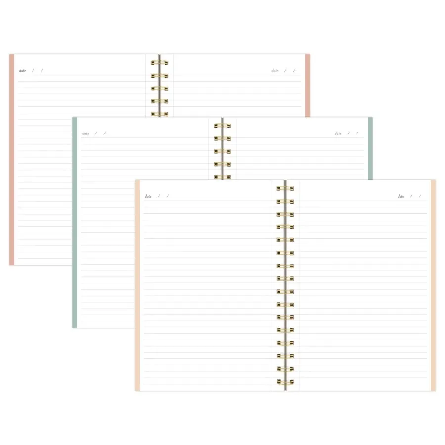 Pale Pink 3 Subject Notebook, Spiral Bound Lined Journal, Classic School & Office Writing Supplies for Daily Note Taking