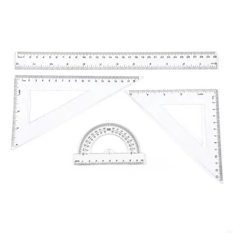 Professional Math Geometry Tool Set with Set Square Protractor Straight Ruler