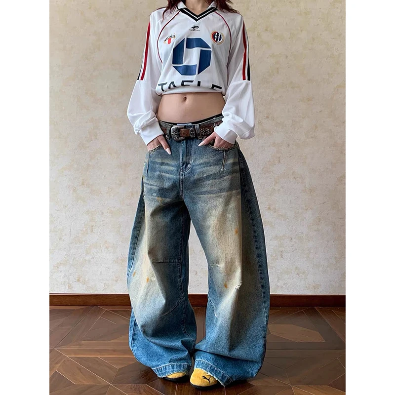 

ZHIZOU Harajuku Y2k широкие брюки для женщин уличная одежда Pantalon Femme прямые джинсы с высокой талией повседневные винтажные джинсовые брюки