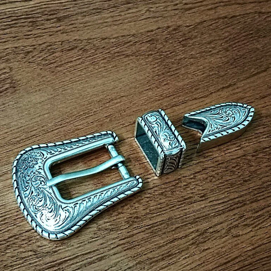 Classic American-style floral pattern antique silver three-piece set, high-end belt buckle, 20mm women’s belt buckle, pin buckle
