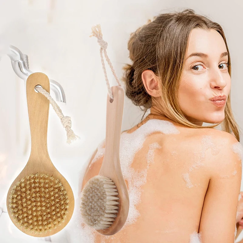 1Pcs Exfoliating Wooden Body Massage Shower Brush Natural Bristle Bath Brush Soft Bathroom Women Man Skin Care Brush