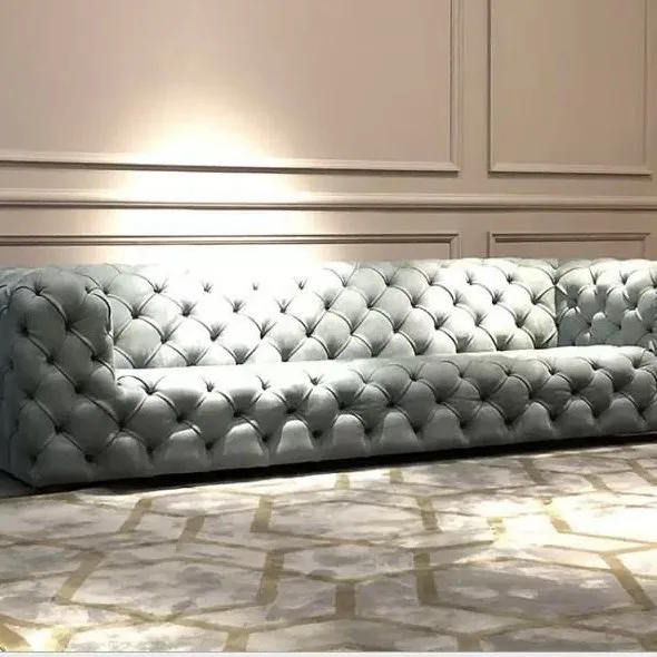 light luxury haze blue velvet fabric buckle sofa post-modern cloud sofa