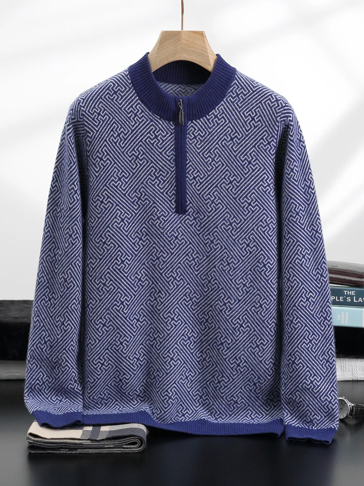 Half Zip O-Neck 100% Cashmere Sweater Men Knit Pullover Business Casual Shirt High Quality Autumn Winter New Soft Thick Warm Top