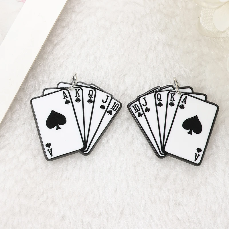 6 Pcs Poker Charms Acrylic  Jewlery Findings For Necklace Diy Making