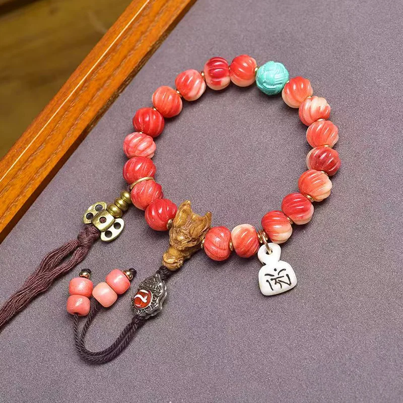 Half-Blood Turn Single Loop Return Bone Agate Dzi Bead Turquoise Accessory Bracelet
