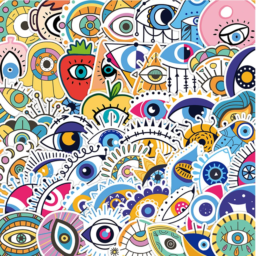 10/30/50pcs Colorful Turkish Evil Eye Stickers Cartoon Graffiti DIY Skateboard Phone Laptop Motorcycle Bike Car Kids Toy Gift