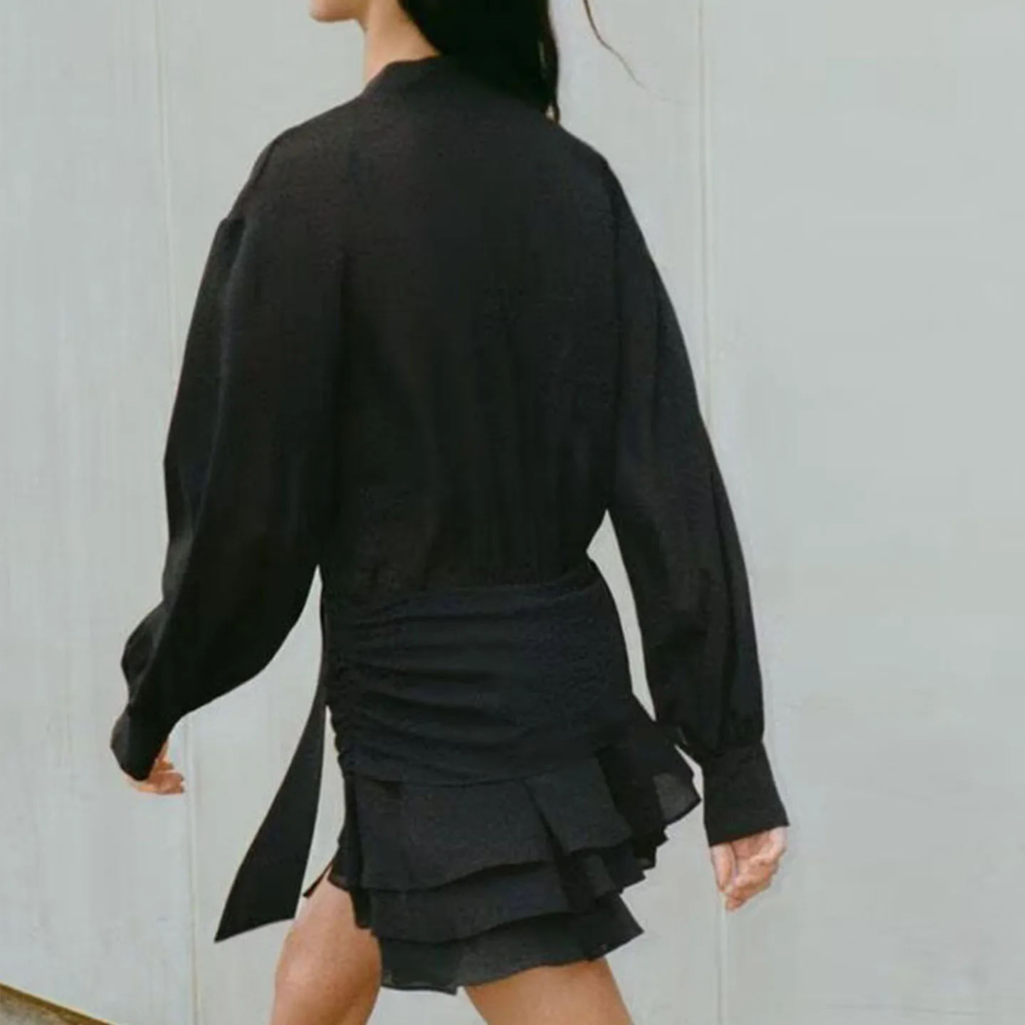 Z feminino Faion Dr 2025 V-ne ort vestido drapeado em camadas decoração Ele Sle longo Sve Stand Fit uso diário